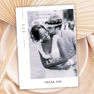 Cartão De Agradecimento Casamento de Foto Preto e Branco Minimalista Elega
