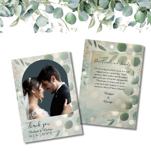 Cartão De Agradecimento Casamento de Foto Romântica do Arco Verde Eucalypt