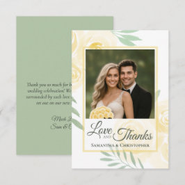 Cartão De Agradecimento Casamento de Foto & Rosas em Tons de Amarelo Mante