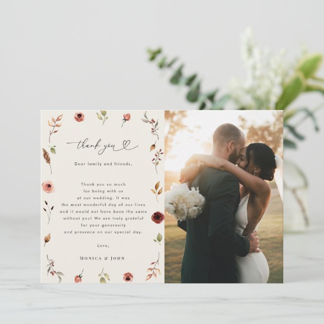 Cartão De Agradecimento Casamento de Foto Rustic Boho Wildflower Fall 2 (Em pé/Frente)
