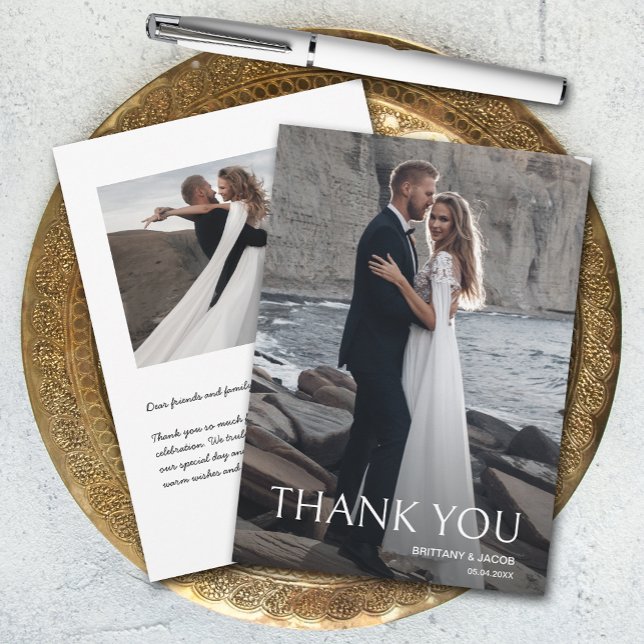 Cartão De Agradecimento Casamento de Foto Simples (Criador carregado)