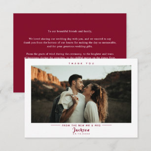 Cartão De Agradecimento Casamento de Foto Simples Borgonha