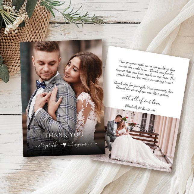 Cartão De Agradecimento Casamento de Foto Simples e Moderno (Criador carregado)