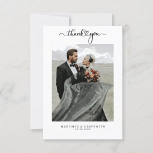 Cartão De Agradecimento Casamento de Foto Simples Elegante de Script de Co