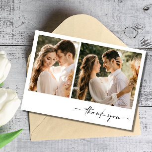Cartão De Agradecimento Casamento de Foto Simples Minimalista Obrigado
