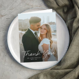 Cartão De Agradecimento Casamento de Foto Simples Roteiro Moderno
