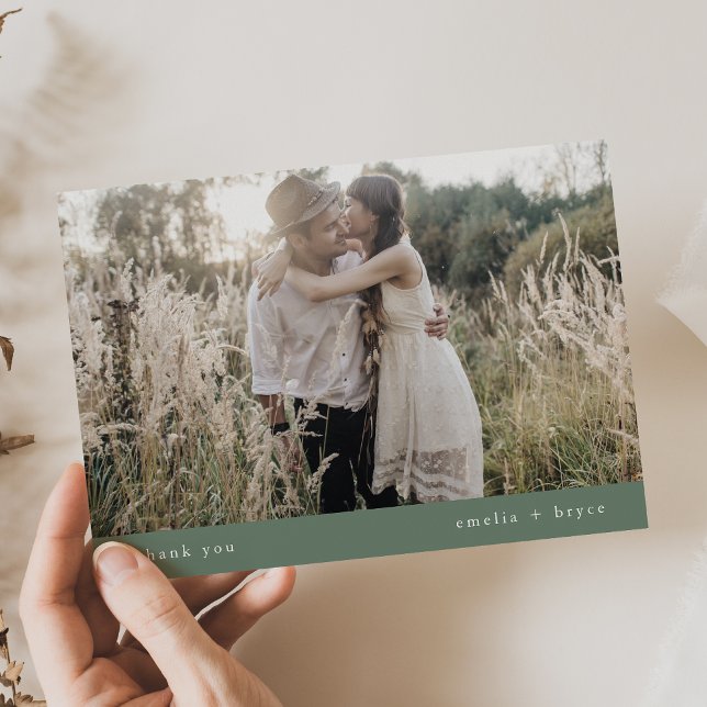 Cartão De Agradecimento Casamento de Foto Simples sobre Natureza com Russo (EMELIA Flat Rustic Simple Nature Photo Wedding Thank You Card)