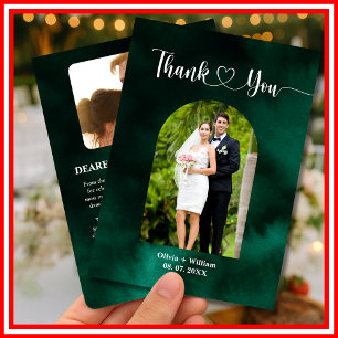 Cartão De Agradecimento Casamento de Foto Verde Esmeralda