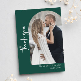 Cartão De Agradecimento Casamento de Foto Verde Moderno Emerald