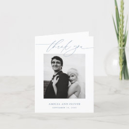 Cartão De Agradecimento Casamento de Fotografia com Letra Minimalista Azul