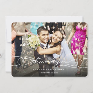 Cartão De Agradecimento Casamento de Fotografia com Na moda de Script de C