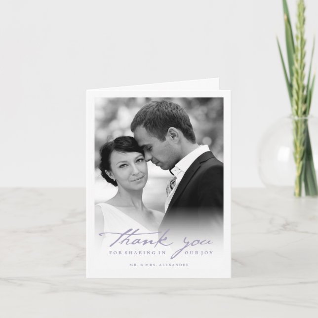 Cartão De Agradecimento Casamento de Fotografia com Na moda de Script de M (Frente)