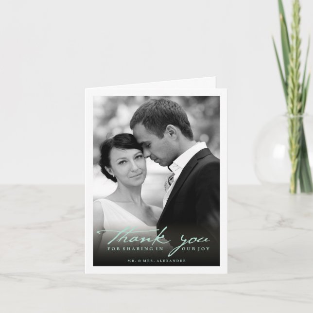 Cartão De Agradecimento Casamento de Fotografia com Na moda de Script de M (Frente)