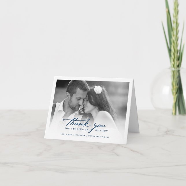 Cartão De Agradecimento Casamento de Fotografia com Na moda de Script de M (Frente)