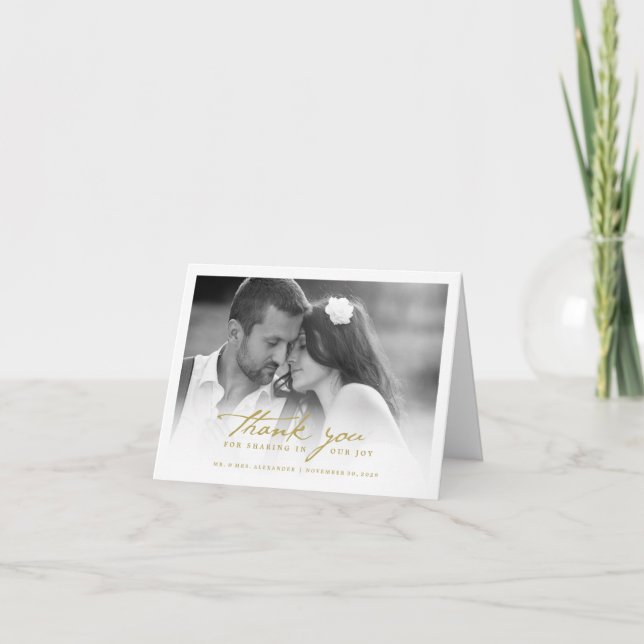 Cartão De Agradecimento Casamento de Fotografia com Na moda de Script de M (Frente)