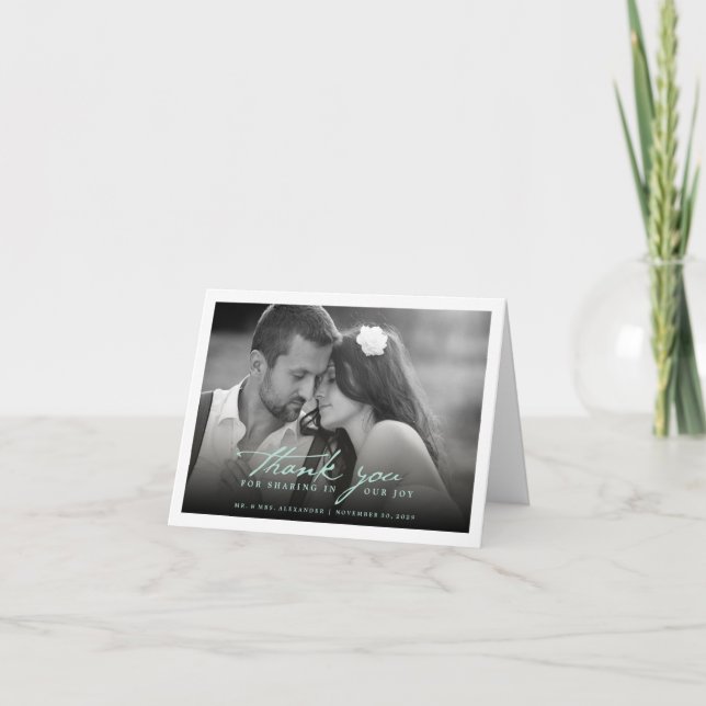 Cartão De Agradecimento Casamento de Fotografia com Na moda de Script de M (Frente)