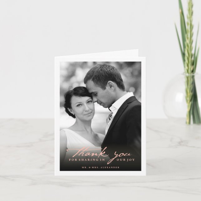 Cartão De Agradecimento Casamento de Fotografia com Na moda de Script de M (Frente)