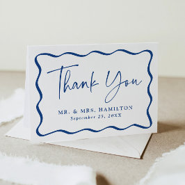 Cartão De Agradecimento Casamento de Fotografia com Quadro Azul Moderno