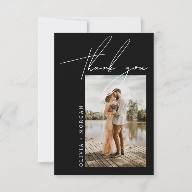 Cartão De Agradecimento Casamento de Fotografia com Típica de Script Elega (Frente)