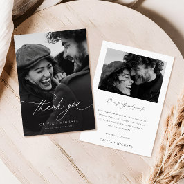 Cartão De Agradecimento Casamento de Fotografia da Caligrafia Negra Minima