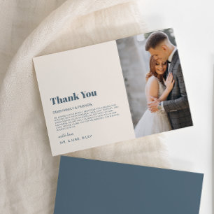 Cartão De Agradecimento Casamento de Fotografia de bege Azul Marinho Minim