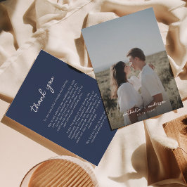 Cartão De Agradecimento Casamento de Fotografia de Script Azul de Marinho 