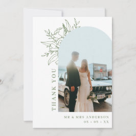 Cartão De Agradecimento Casamento de Fotografia do Arch Floral Minimalista