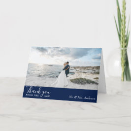 Cartão De Agradecimento Casamento de Fotografia do Marinho Clássico Elegan