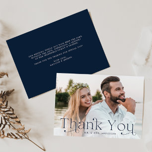 Cartão De Agradecimento Casamento de Fotografia do Marinho Elegance Clássi
