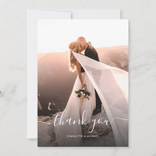 Cartão De Agradecimento Casamento de Fotografia do Monograma do Script Ele