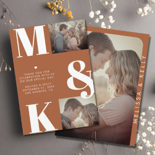 Cartão De Agradecimento Casamento de Fotografia do Monograma Laranja Arroj