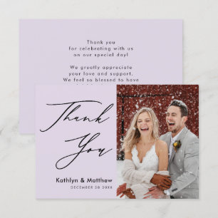 Cartão De Agradecimento Casamento de Fotografia do Script Moderno Mauve El