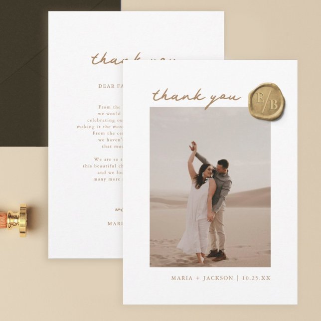 Cartão De Agradecimento Casamento de Fotografia do Seletor de Cera Dourada (Criador carregado)