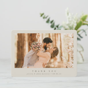 Cartão De Agradecimento Casamento de Fotografia Mínima do Solteiro Beige E