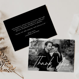 Cartão De Agradecimento Casamento de Fotografia Preta de Script Casual