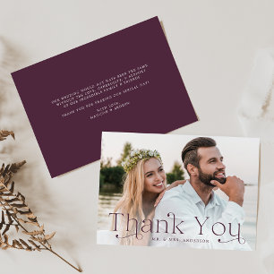 Cartão De Agradecimento Casamento de Fotografia Púrpura Clássica Elegance