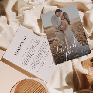 Cartão De Agradecimento Casamento de Fotografia Simples de Script Romântic