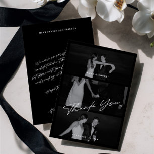 Cartão De Agradecimento Casamento de Fotografias com Preto 3 do Script Ele