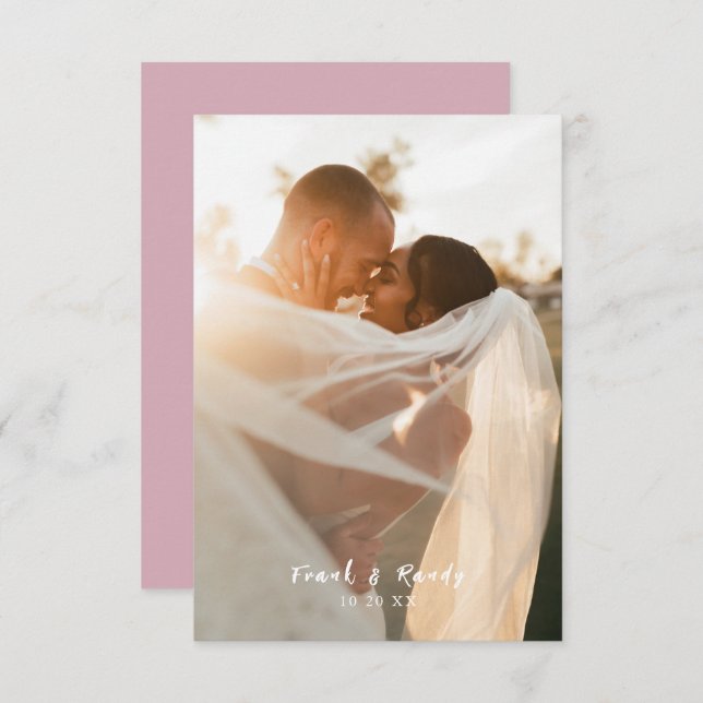 Cartão De Agradecimento Casamento de Fotografias com Rosa Mínimo Moderno e (Frente/Verso)