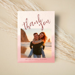 Cartão De Agradecimento Casamento de Fotografias com Script Bold Blush e B