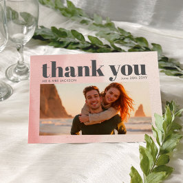 Cartão De Agradecimento Casamento de Fotografias com Script Bold Blush e B