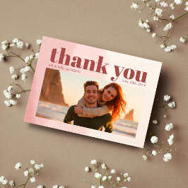 Cartão De Agradecimento Casamento de Fotografias com Script Bold Blush e B
