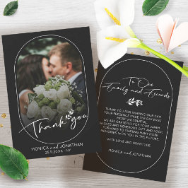 Cartão De Agradecimento Casamento de Fotografias com Script Branco e Preto
