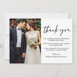 Cartão De Agradecimento Casamento de Fotografias com Script de Caneta de T