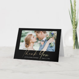 Cartão De Agradecimento Casamento de Fotografias com Script Dourado Modern