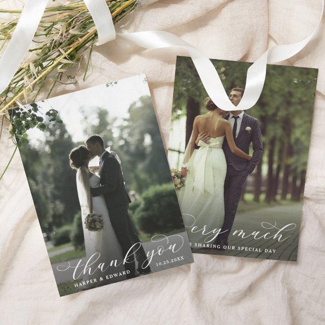 Cartão De Agradecimento Casamento de Fotografias com Script Elegante 2 Min (Criador carregado)