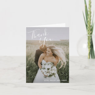 Cartão De Agradecimento Casamento de Fotografias com Script Elegante Simpl