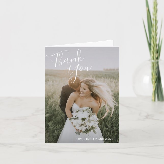 Cartão De Agradecimento Casamento de Fotografias com Script Elegante Simpl (Frente)