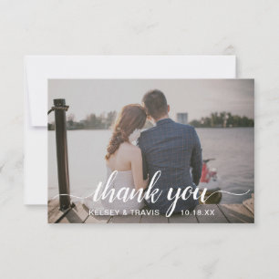 Cartão De Agradecimento Casamento de Fotografias com Script Elegante Simpl