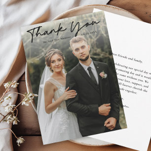 Cartão De Agradecimento Casamento de Fotografias com Script Manuscrito Sim